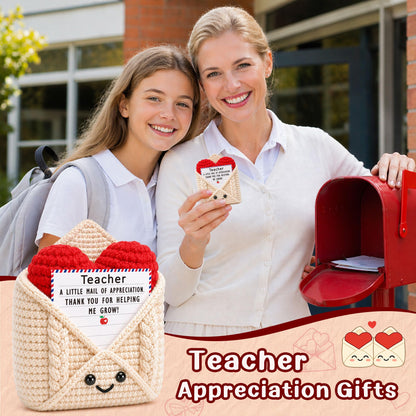 Teacher Gifts, Teacher Appreciation Gifts, Thank You Gift for Teachers Mentor Educator, Gift Idea for Teacher's Day Birthday Graduation Retirement Christmas Valentines, Handmade Crochet Heart Envelope
