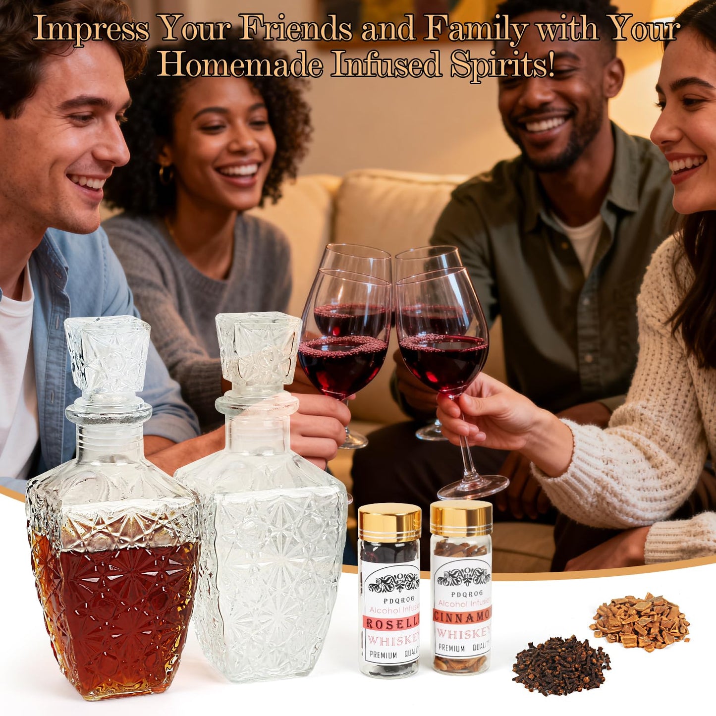 Alcohol Infusion Kit for Infusing Whiskey, Gin, Vodka, Tequila, Rum - DIY Your Own Flavored Spirits with Natural Ingredients - Anniversary, Birthday Gift for Men,Father Day Gifts,Husband