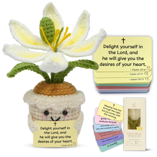 OASSIE Christian Gifts for Women - Positive Crochet Flower with 60 Bible Verses Prayer Cards - Graduation Religious Spiritual Mothers Day Birthday Encouragement Gifts for Women Mom Daughter Her Friend