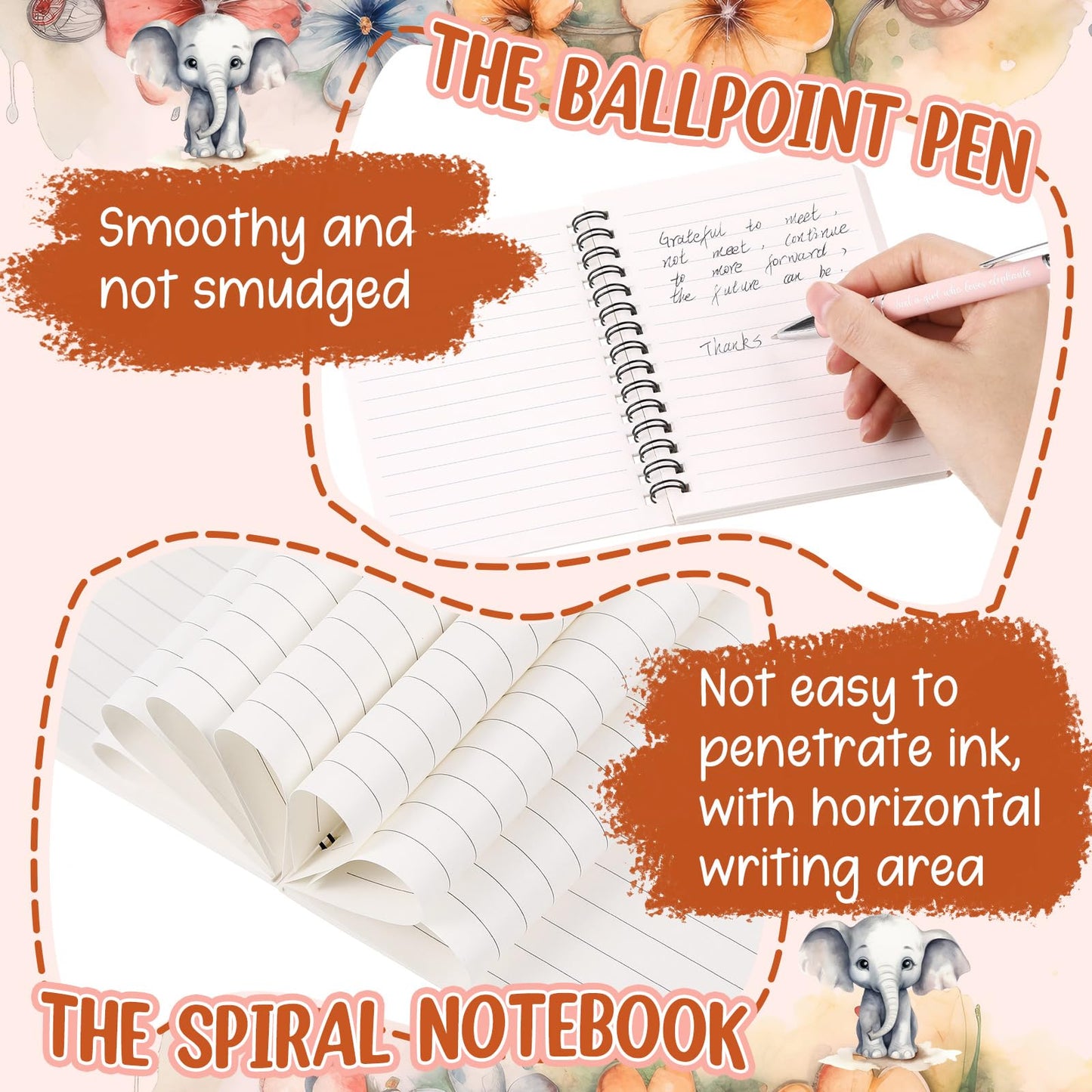 Kinlop 5 Pcs Elephant Pattern Gifts for Women Include Just a Girl Who Loves Elephants Tote Bag Canvas Cosmetic Bag Coil Notebook Keychain and Ballpoint Pen for Women Girls