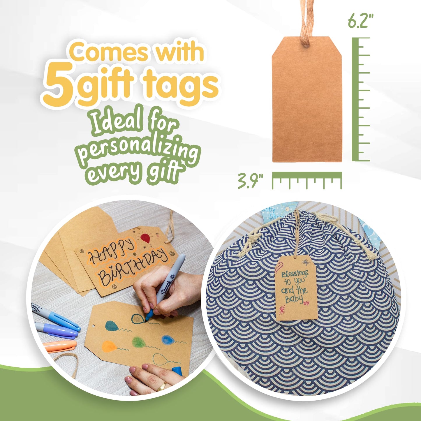 ERIBAGZ 2 pcs Giant gift bag 35.43” x 27.55”. Bonus: 5 gift tags & string. Reusable Jumbo gift bag. Extra large gift bag. XL gift bag. Ed. 1.