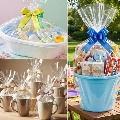 woric Cellophane Wrap for Gift Baskets 17”In X 82’ Ft Clear Cellophane Wrap Roll Gift Basket Wrapping Plastic for Graduation Gifts Baskets Treats Cookies Bouquets Birthday Wedding