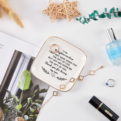 Daughter in Law Gifts from Mother in Law - Jewelry Dish Tay for Daughter in Law Birthday Christmas Valentines Mother's Day Wedding Gift for Daughter in Law - Thank You for Loving My Son