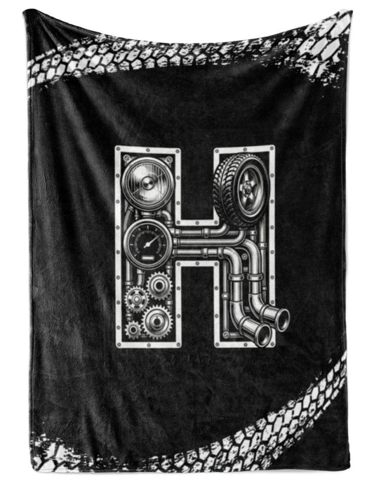 Huglanket Car Guy Gifts Throws for Men, Initial Flannel Blanket for Car Lovers Mechanics, Enthusiasts - Birthday, Christmas, Retirement Gift (50"x 60") - H