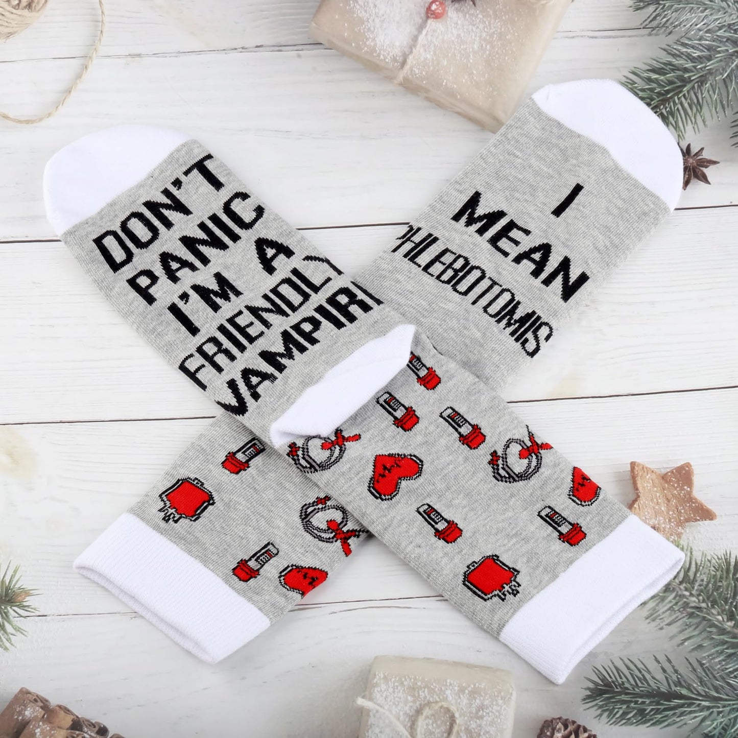 G2TUP Phlebotomist Socks Phlebotomy Technician Gift Don't Panic I'm a Friendly Vampire I Mean Phlebotomist Socks