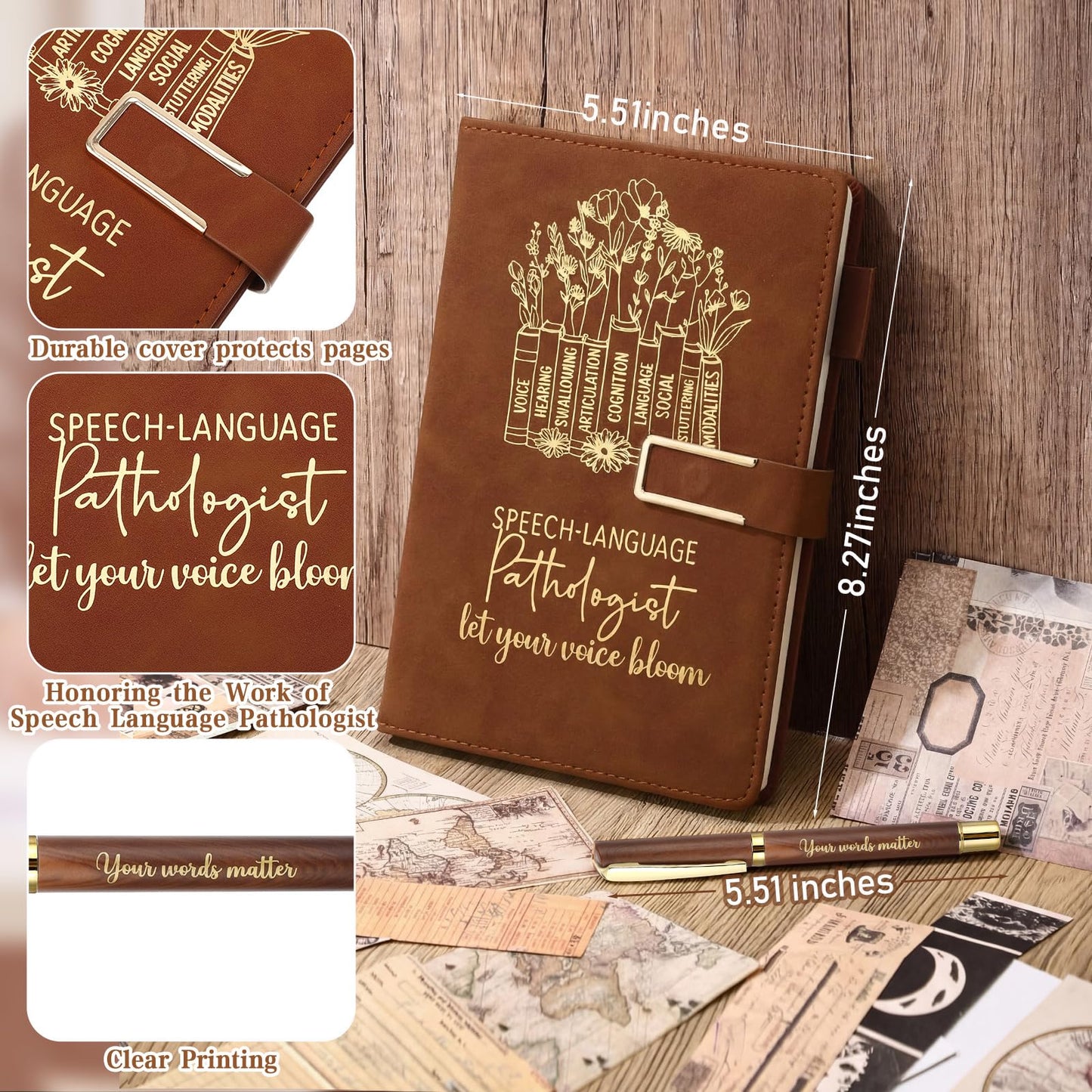 Pickmesh 3 Pcs Speech Pathologist Gifts Set 17 oz Coffee Tumbler A5 Leather Notebook Journal Pen Speech Therapy SLP Gifts for Language Pathologist Graduation Teacher Day Christmas