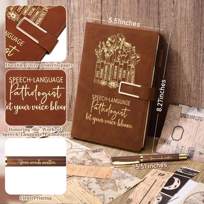 Pickmesh 3 Pcs Speech Pathologist Gifts Set 17 oz Coffee Tumbler A5 Leather Notebook Journal Pen Speech Therapy SLP Gifts for Language Pathologist Graduation Teacher Day Christmas