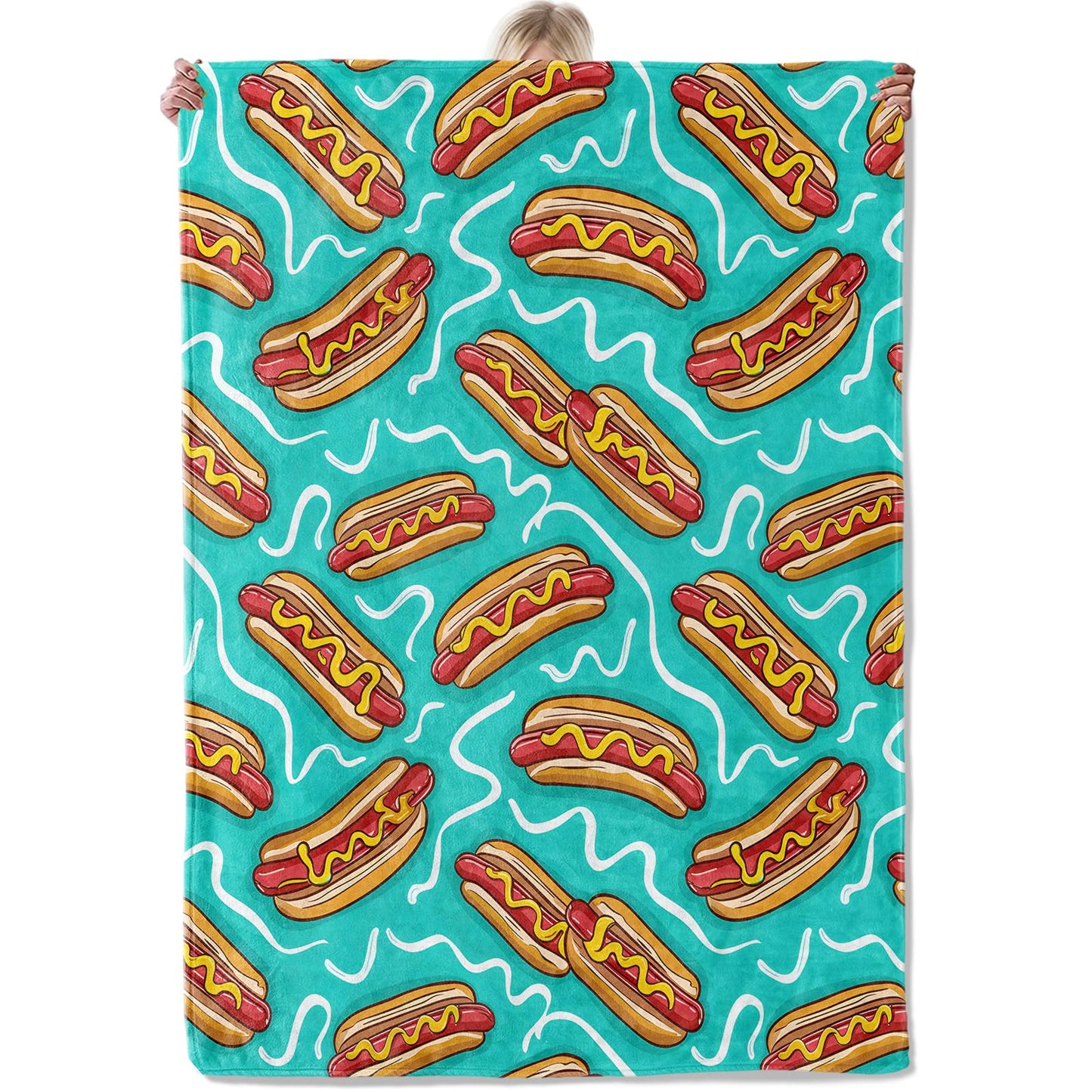 Fun Hot Dog Throw Blanket Gifts for Women, Soft Fuzzy Warm Cozy Flannel Blankets for Bedroom, Travel, Couch, Home Decor 50x60 in