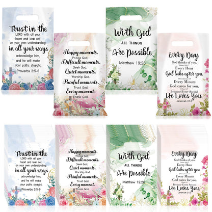 Yinder 60 Pcs Christian Gift Bags with Handles for Women Religious Plastic Bag with Bible Verse Bulk for Church Religious Christian Gifts Inspirational Flower Pouches for Women Party Favor Church