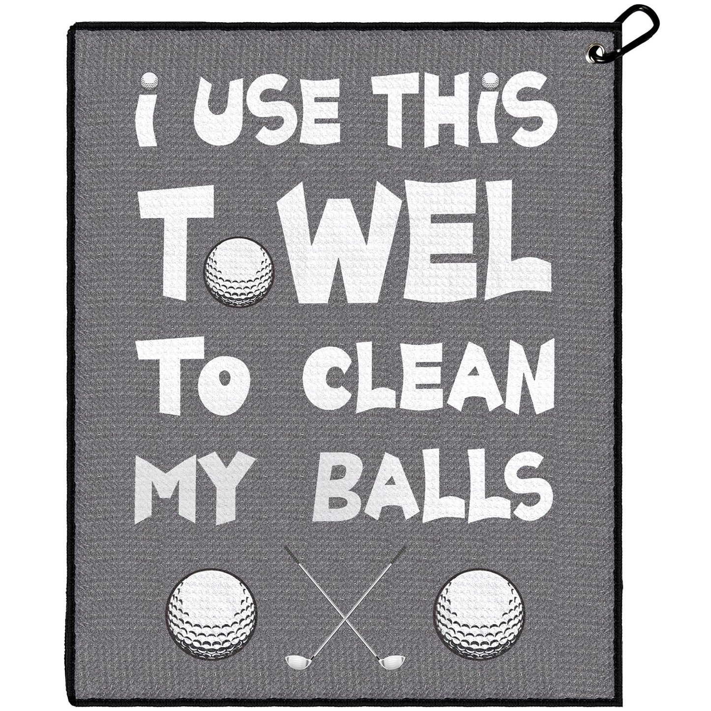 Funny Golf Towel, Funny Golf Gifts Golfers for Any Golf Fan, Golf Accessories for Men Dad Husband, Golf Stuff Inted Golf Towel with Clip - I USE This Towel to Clean My Balls(Gray