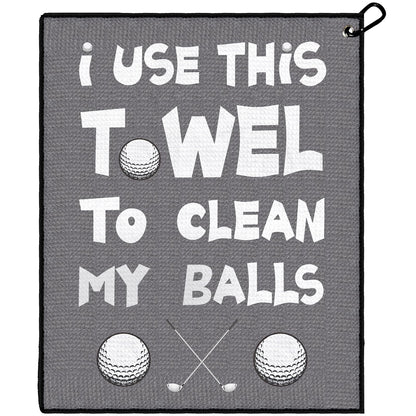Funny Golf Towel, Funny Golf Gifts Golfers for Any Golf Fan, Golf Accessories for Men Dad Husband, Golf Stuff Inted Golf Towel with Clip - I USE This Towel to Clean My Balls(Gray