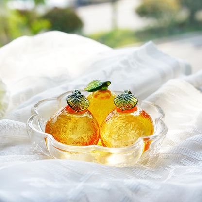 2inch Glass Orange Figurine Crystal Fruit Collectibles Hand Blown Glass Fruits Tangerine Decoration Art Ornament for Home Office Kitchen Decor Gift for Women
