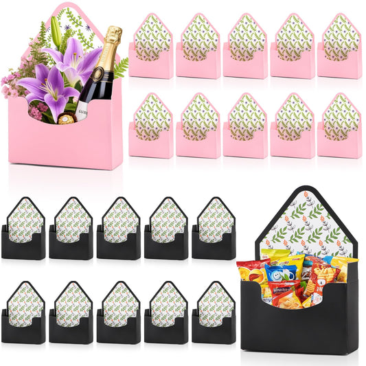 Cedilis Set of 20 Envelope Gift Box, Flower Boxes for Arrangements, Paper Floral Bouquet Packaging Box, Florist Supplies for Wedding, Party, Birthday, Mother's Day, Christmas, Pink and Black