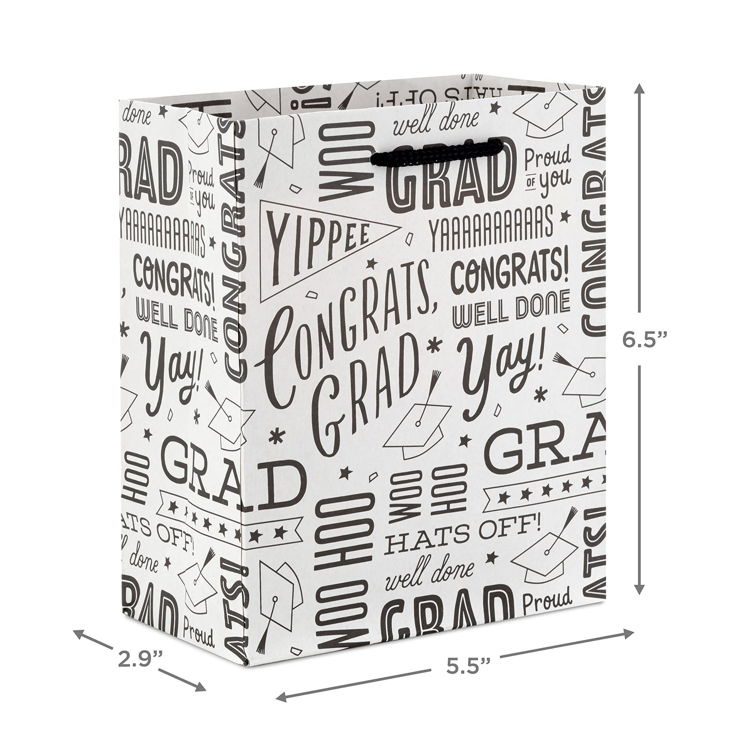 Hallmark 6" Small Graduation Gift Bag Bundle (8 Bags, 2 Designs: Kraft Congrats, Grad, Black and White) for High School Graduates, Preschool, Kindergarten, College, Open House Party Favors