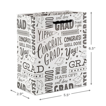 Hallmark 6" Small Graduation Gift Bag Bundle (8 Bags, 2 Designs: Kraft Congrats, Grad, Black and White) for High School Graduates, Preschool, Kindergarten, College, Open House Party Favors