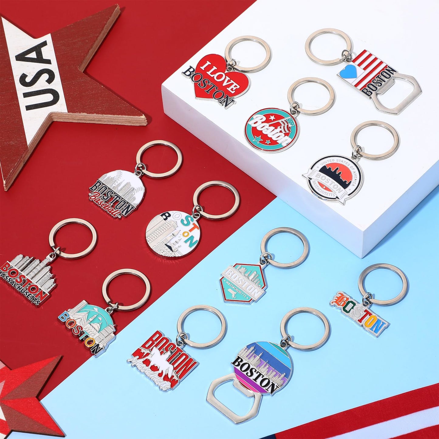 Landical Boston Keychain Metal Bulk Boston Souvenir Gifts Massachusetts Travel Gifts Key Ring Souvenirs Bottle Opener