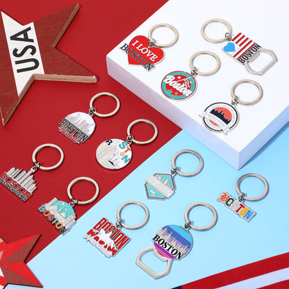Landical Boston Keychain Metal Bulk Boston Souvenir Gifts Massachusetts Travel Gifts Key Ring Souvenirs Bottle Opener