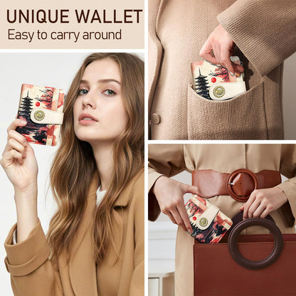 Kelvoris Japanese Sunset Goth Small Rfid Women Wallet Bifold Zipper Coin Pocket PU Leather Compact Cash Credit Card Holder Travel Wallet for Female Ladies Teen Girls 1 ID Window 10 Card Slots