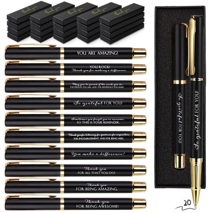 PerKoop 20 Sets Thank You Gifts Inspirational Ballpoint Pen with Box Employee Appreciation Gift Bulk for Fathers Day Police Graduation Teacher Nurse Office Staff Coworker(Black,Thank You)