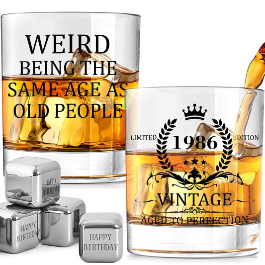 40th Birthday Gifts Men, 40th Birthday Decorations for Men - Unique Cool Gifts for 40th Birthday Novelty Glass for Him Husband Dad Friend Gift for Anniversary Ideas 40 Year Old Man Happy Vintage 1986