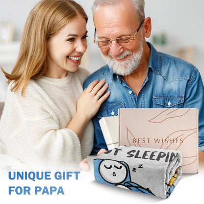 Funny Fathers Day Papa Gifts, Papa is Not Sleeping Blanket Gift from Grandkids Daughter Son, Birthday Gifts for Papas Dad Grandpa, Flannel Throw for Couch and Naps, 60‘’ x 50‘’ （Gray）
