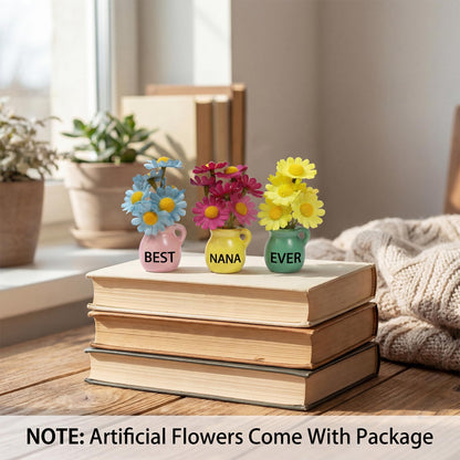 Nana Gifts - Mini Vase Magnets for Fridge, Best Nana Ever 3-Piece Ceramic Magnet Set with Artificial Flowers, for Nana from Granddaughter/Grandson, Refrigerator Magnets for Kitchen
