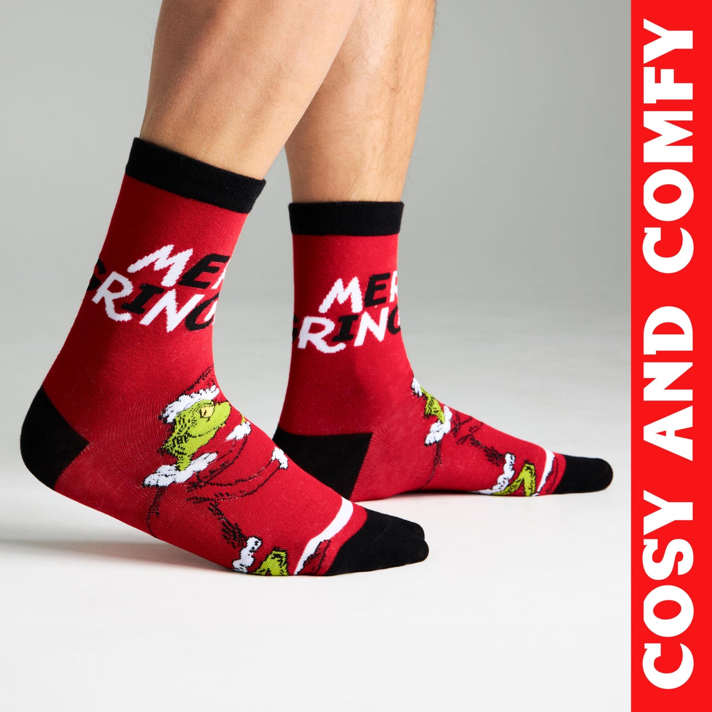 The Grinch Socks for Men & Teens Size 7-11, Pack of 5 or 6 Soft Breathable Crew Socks, Xmas Gifts for Him
