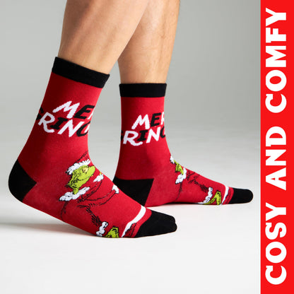 The Grinch Socks for Men & Teens Size 7-11, Pack of 5 or 6 Soft Breathable Crew Socks, Xmas Gifts for Him