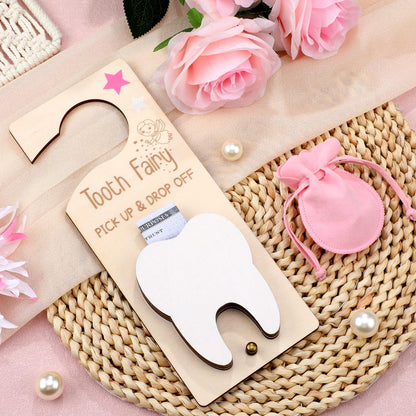 DoubleFill Tooth Fairy Gift Holder Bag Door Hanger Tooth Fairy Kit Stores Lost Teeth Keepsake Box Easter Gift World Oral Health Day Gifts for Lost Teeth Boy Girl(Classic,Pink)