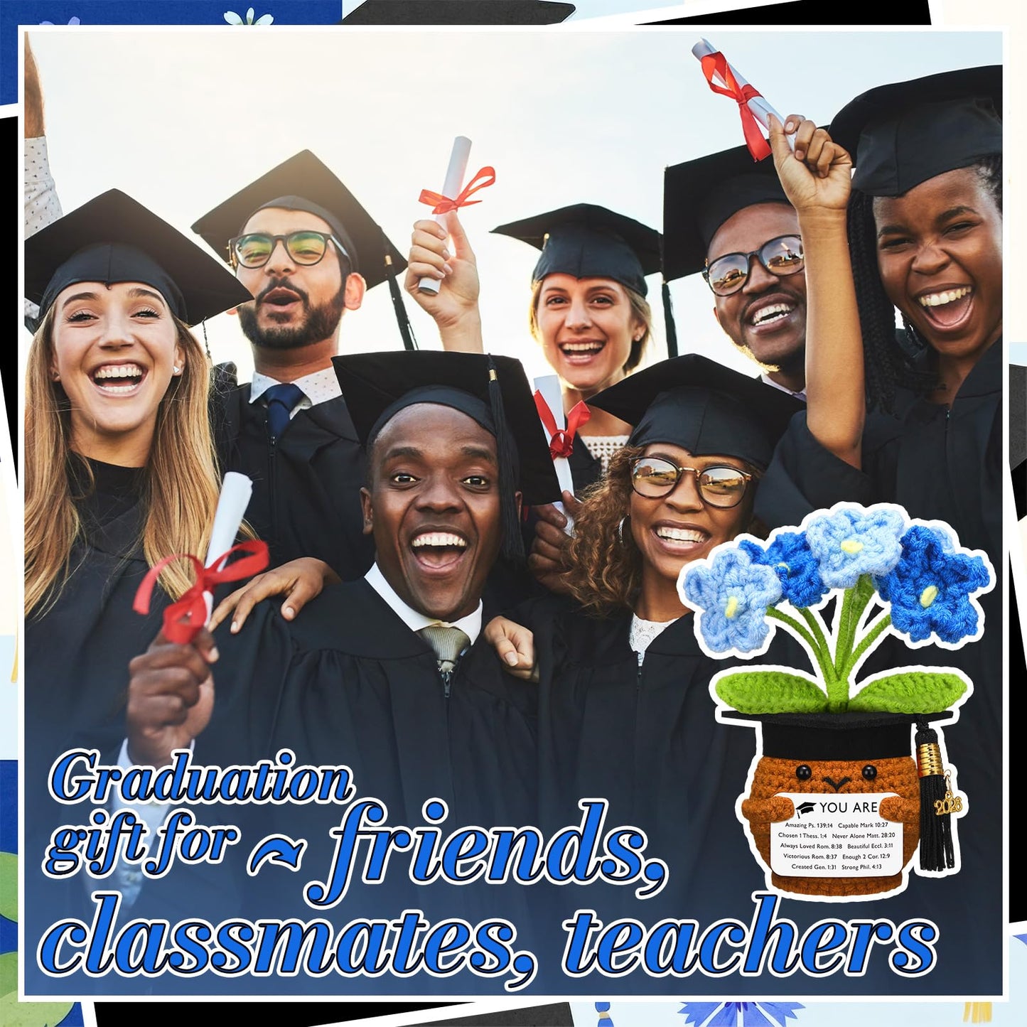 Wavwavw 2026 Christian Graduation Gifts for Her Him Bible Verses Crochet Flower Gifts for Class of 2026 Senior Masters Degree Student University College High School Graduate Religious Souvenir
