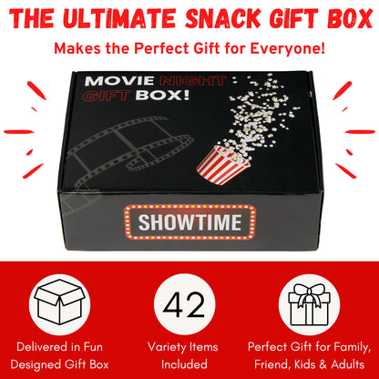 Movie Night Gift Basket – 42-Piece Gift Box with Popcorn, Candy, Snacks & Bingo – Birthdays, Date Night, Family, Kids, Adults, Mom, Dad, Teens, Christmas, Mothers Day, Fathers Day, Raffle & Fundraiser