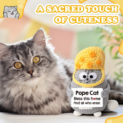House Warming Gifts New Home, Funny Crochet Pope Cat, New Home Gift Ideas, Home Warming Present for Women Men Friends, Housewarming Gifts New Apartment, Cute Mini Crochet Cat Animals
