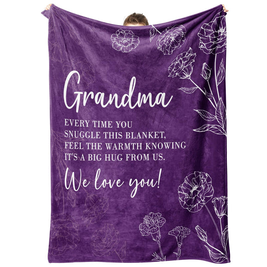 Grandma Gifts, Birthday Gifts for Grandma from Grandkids, to My Grandmother Soft Throw Blanket for Christmas Mothers Day 50" x 60", Purple