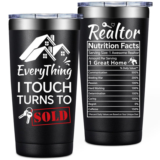SpenMeta Realtor Gifts for Women, Men - Closing Gifts for Realtors - Real Estate Agent Supplies - 20oz Everything I Touch Turns To Sold Tumbler Cup