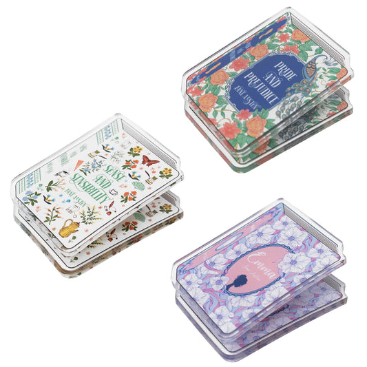 Steel Mill & Co Jane Austen Acrylic Document Clip Set of 3, Book Theme Organization Clips for Journaling, Gifts, Desk and Office Functional Decor (Pride & Prejudice, Sense & Sensibility, and Emma)