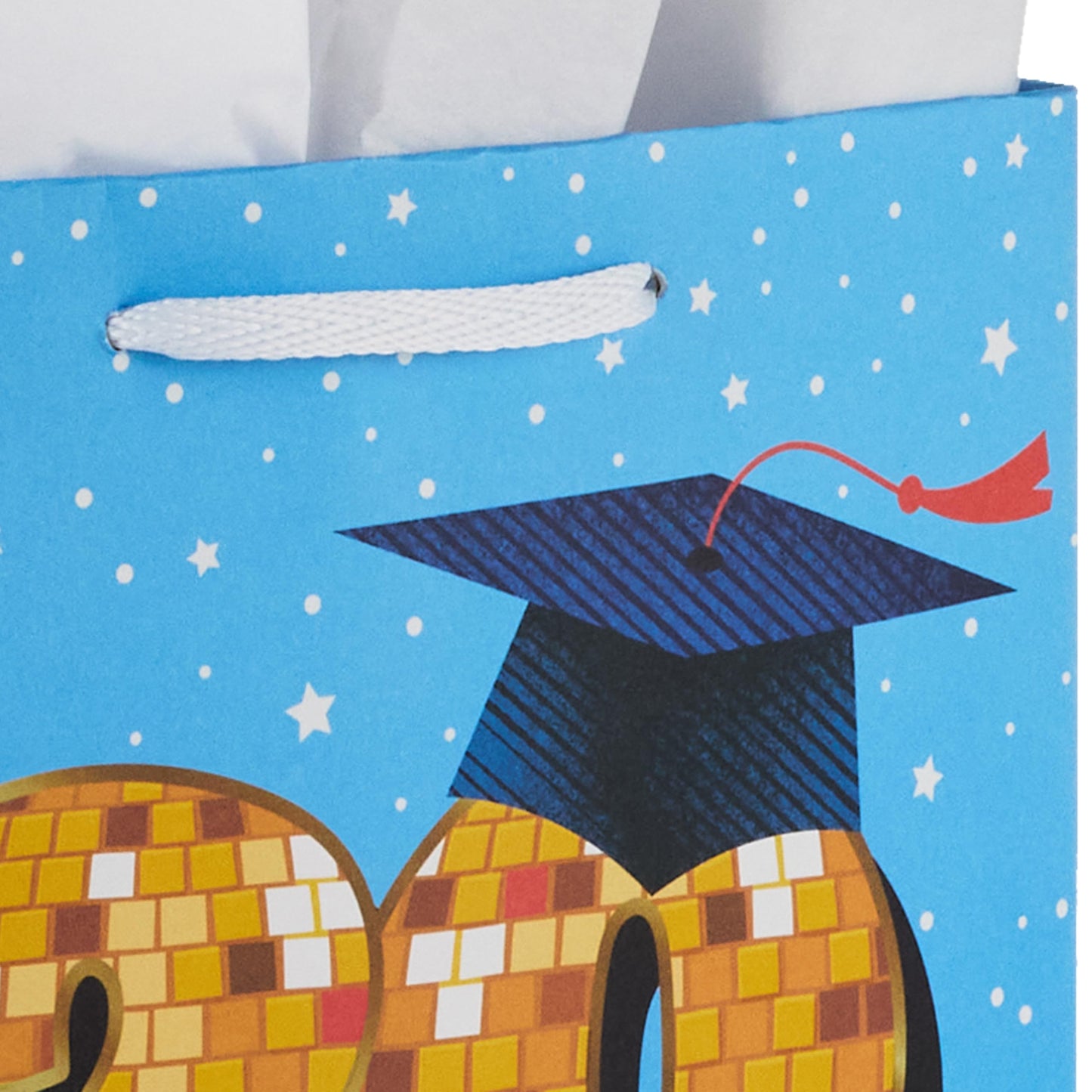 Hallmark 9" Medium Year-Dated Graduation Gift Bag with Tissue Paper (Class of 2026, Gold Disco Ball on Blue with Stars) for High School, College, University