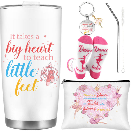 CRASHOT Dance Teacher Appreciation Gifts for Women, Ballet Teacher Gift Set Includes 20 oz Travel Tumbler, Cosmetic Makeup Bag, Socks and Keychain, Dancer Birthday Present