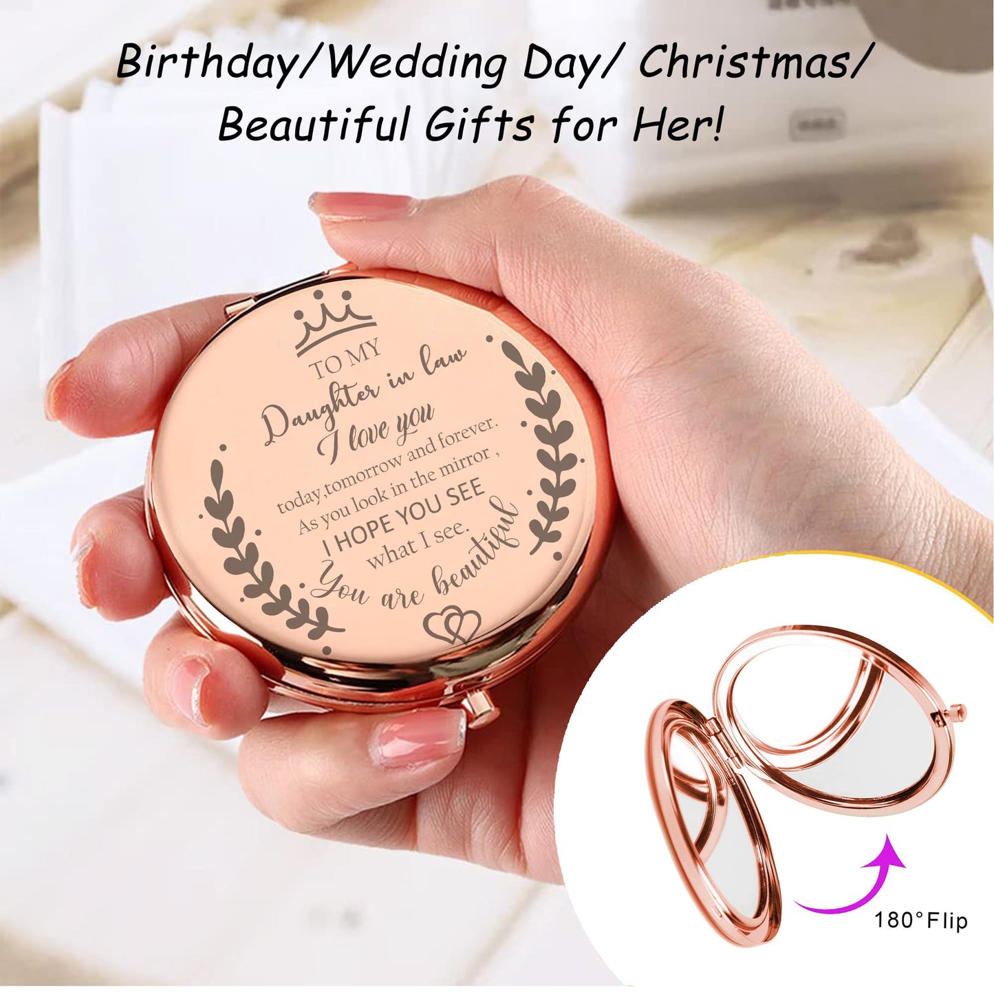 Soulpetals Daughter in Law Gifts Compact Mirror for Daughter in Law Gifts from Mother in Law for Wedding Day Birthday Christmas