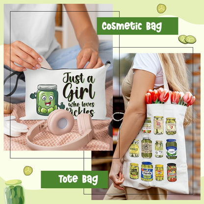 laffact Pickle Jar Tote Bag - Canned Pickles Canvas Handbag Gift Alphabet Merchandise Cotton Shoulder Tote Bag Makeup Bag for Shopping Gym Women Pickled Food Enthusiasts Lover Birthday Christmas