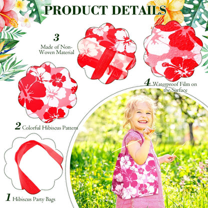 Teling 24 Pcs Large Hawaiian Party Favor Tote Bags 15lb Non Woven Hibiscus Goodie Gift Bag with Handles Luau Tropical Aloha Tiki Summer Birthday Party Supplies