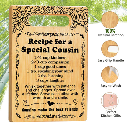 Cousin Gifts for Women, Recipe for a Special Cousin - Birthday Gift for Cousin Women Cutting Board Set, Mothers Day Birthday Gifts Wedding Gifts for Cousin from Sister Brother