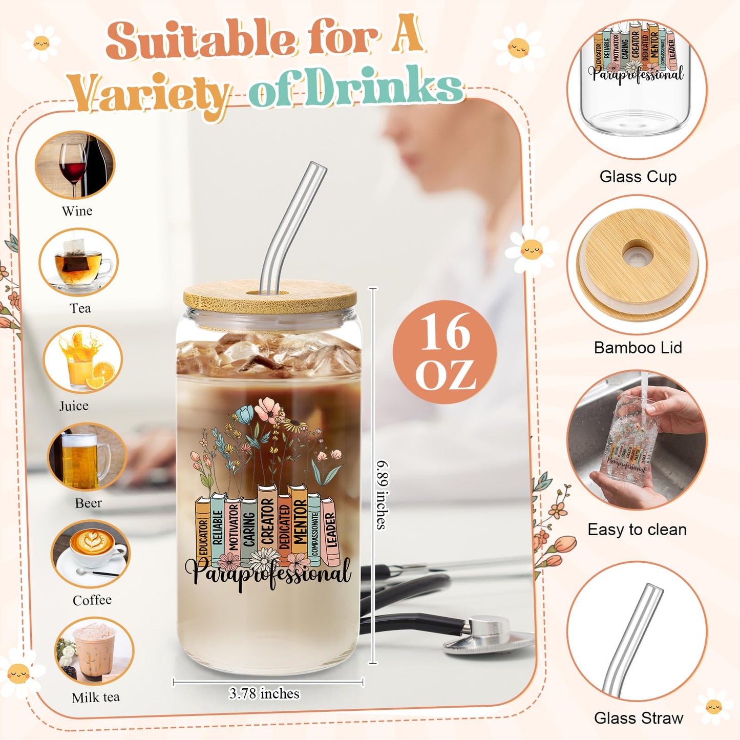Yungyan 35 Pcs Paraprofessional Appreciation Gift 6oz Glass Cup Tote Bag Leather Notebook Ballpoint Pen Highlighter Sticky Paper Clip for Paraprofessional Teaching Assistant