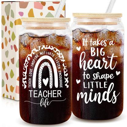 Frerdui Teacher Appreciation Gifts, Teacher Gifts for Women, Best Teachers Gift, Thank You Teachers Birthday Gift Ideas, Back to School, 18 OZ Glass Cup (#1)