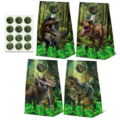 24 Pcs Jurassic Dinosaur Paper Bags with Stickers,Dino Birthday Themed Party Favor Bags Gift Bags,Dinosaur Themed Birthday Party Decor Supplies, 4 Designs(24pcs-Dinosaurbags)