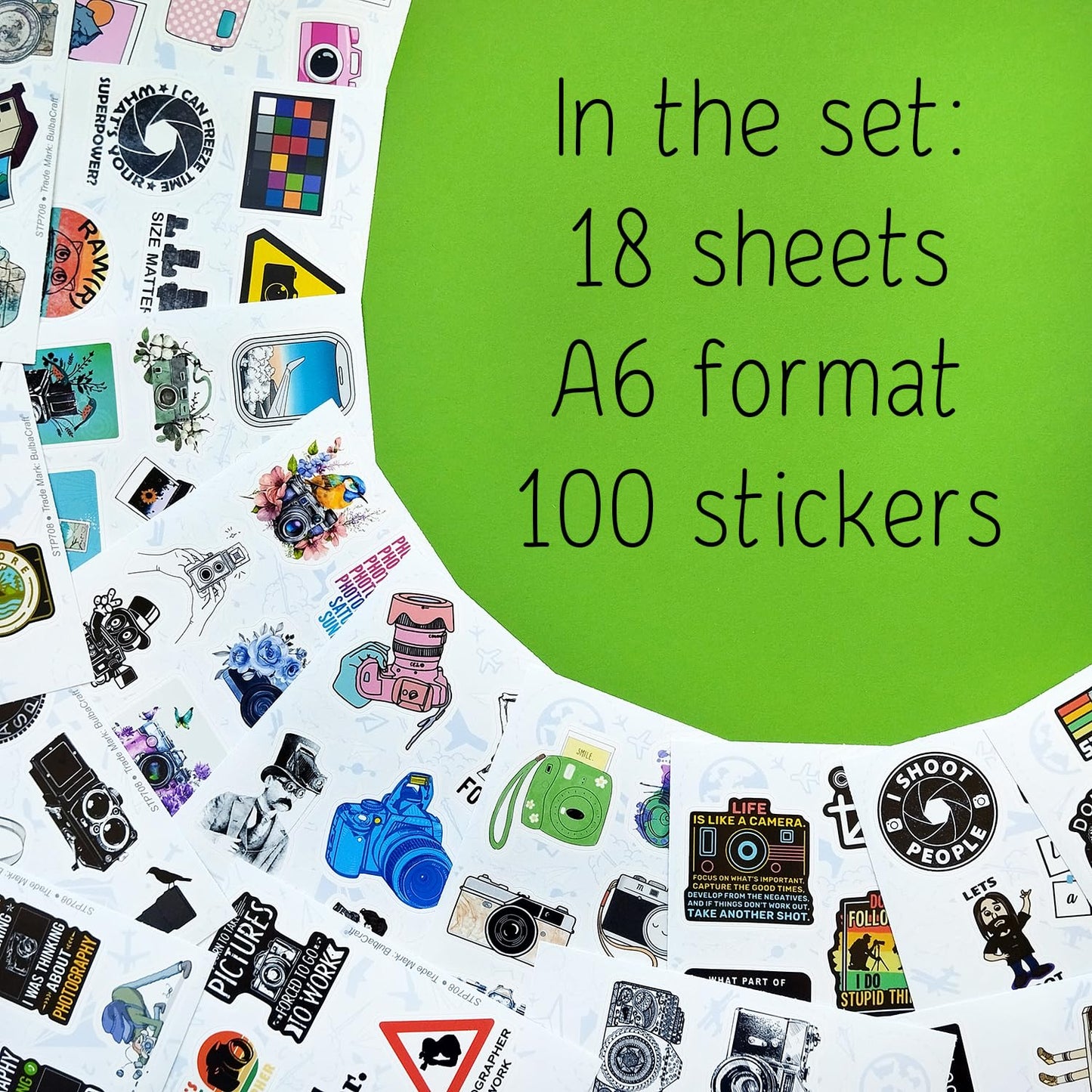 BulbaCraft 100Pcs Photography Stickers, Camera Stickers for Water Bottles, Laptop, Scrapbooking, Planners — Photographer Gifts Women, Camera Gifts for Photographers Women & Men