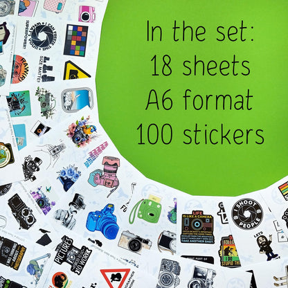 BulbaCraft 100Pcs Photography Stickers, Camera Stickers for Water Bottles, Laptop, Scrapbooking, Planners — Photographer Gifts Women, Camera Gifts for Photographers Women & Men