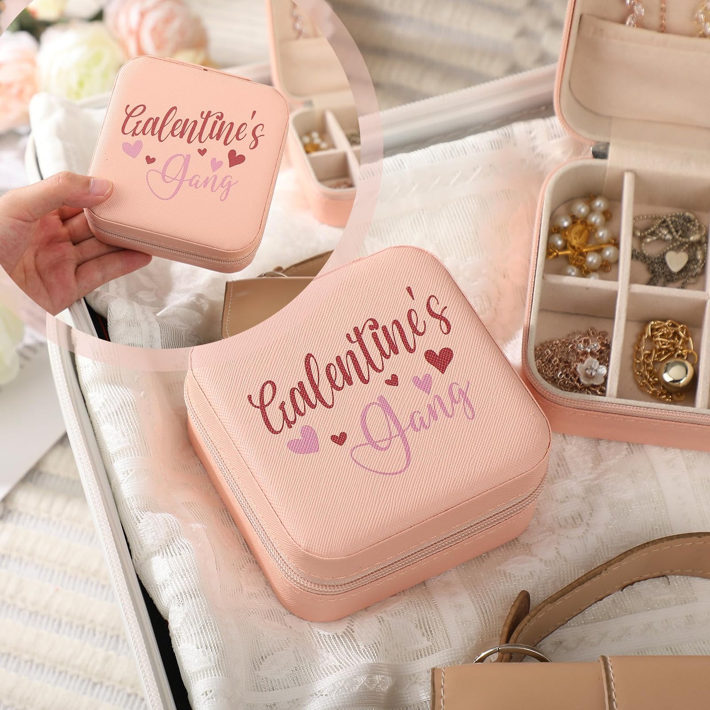 6 Pcs Girls Trip Gifts Favors Jewelry Organizer with Pattern Birthday Gifts for Bestie Women Bride Wedding Anniversary for Mom Wife Weekend 2026 Summer Holiday Travel