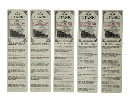 Titanic Bookmark Ticket Boarding Pass Merchandise RMS Titanic Gifts Memorabilia 5 Pack
