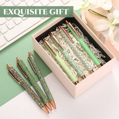 Sherr 7 Pcs Fancy Pens for Women Cute Sparkly Glitter Pens with 10 Pcs Black Ink Refills Pretty Gifts for Girls Office School Christmas Graduation(Fresh)