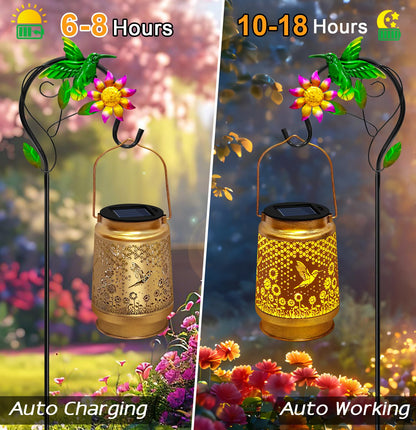 Mothers Day Gifts Solar Lanterns Outdoor Waterproof Hummingbird with Shepherd Hook,Hummingbird Garden Decor Birthday Gifts for Women Mom,Hanging Solar Lights Metal Bird Decorative for Yard,Patio,Porch
